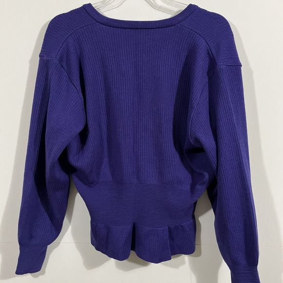 Vintage Jaeger Wool Peplum Covered Button Ribbed Purple Cardigan Size 38” 10 US - Picture 3 of 5